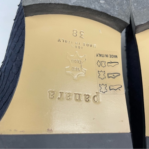 Panara Dark Blue Suede Snake Skin Embossed Loafers 38 US 8 - Picture 8 of 8